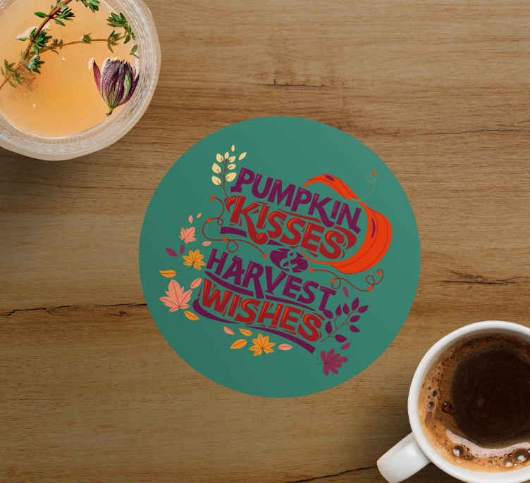 Pumpkin kisses and wishes personalised coasters - TenStickers