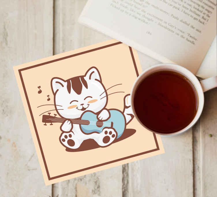 Igračka mačka, ki igra kitaro, geeky podstavek za kozarce - TenStickers