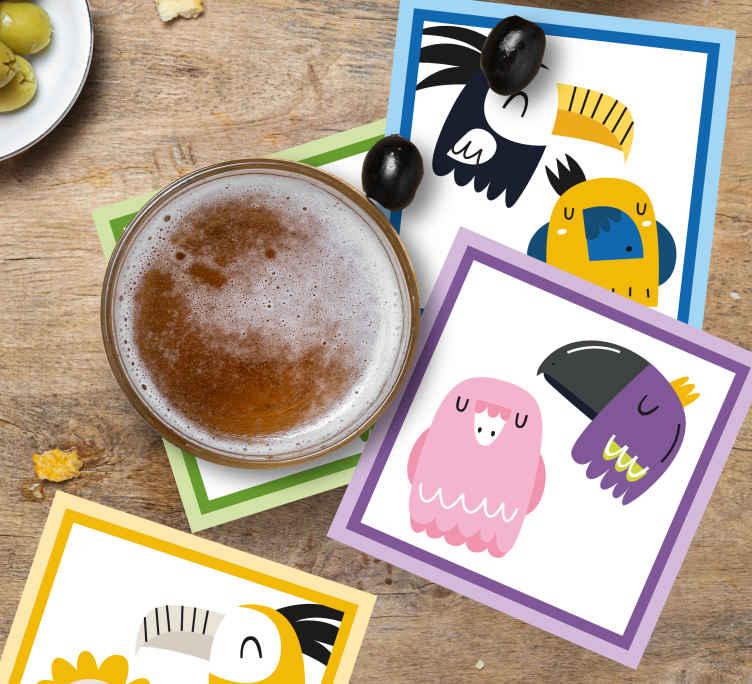 Sous verre bière visages d'oiseaux colorés - TenStickers