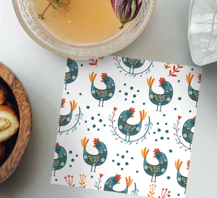 Sous verre bière motif de poules fantaisistes - TenStickers