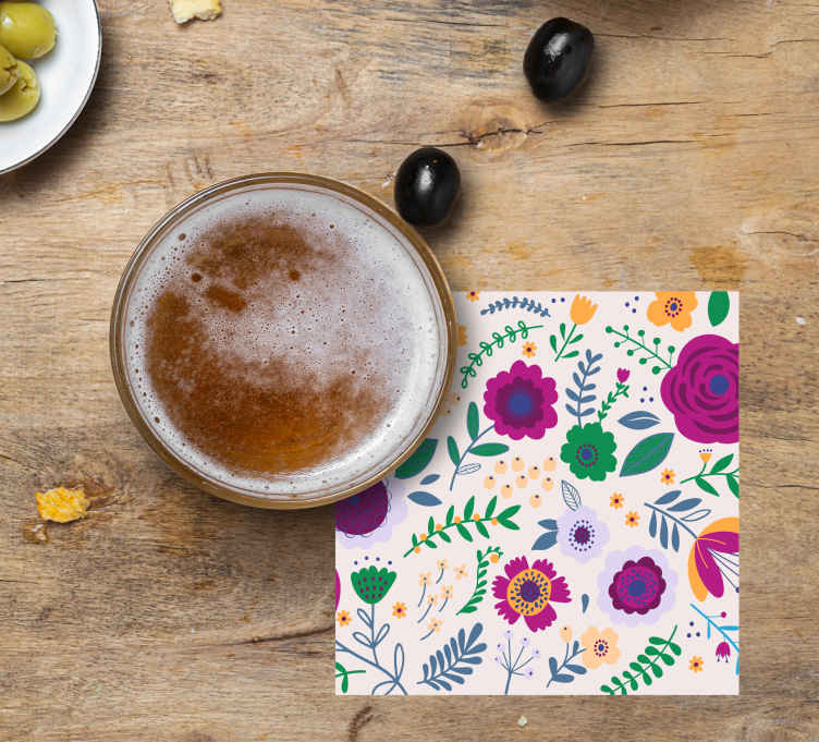 Sous verre bière composition florale colorée - TenStickers