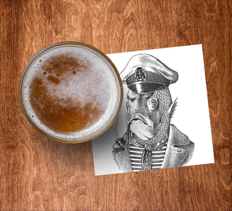 Sous verre bière personnage de poisson capitaine - TenStickers