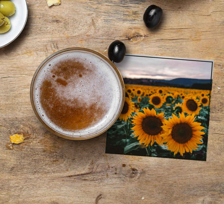 Personlig coaster solsikke mark foto - TenStickers