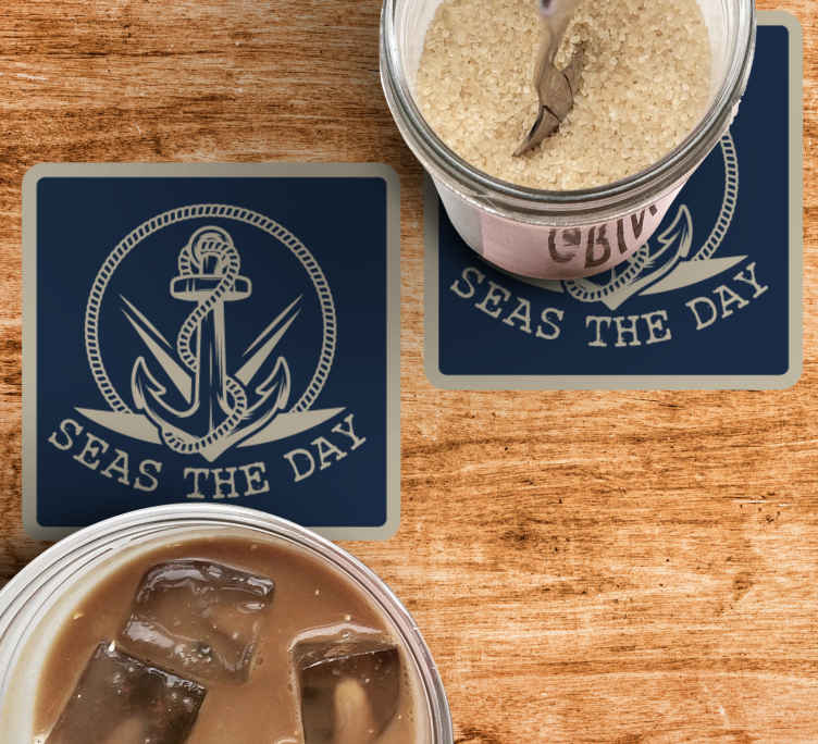 Posavasos personalizable Diseño de ancla azul - TenVinilo