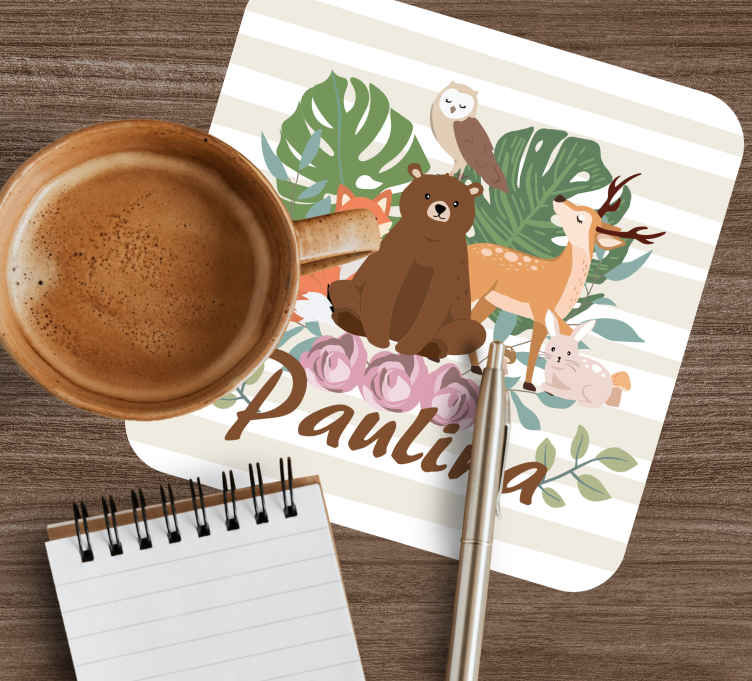 Posavasos personalizable reunión de animales lindos - TenVinilo