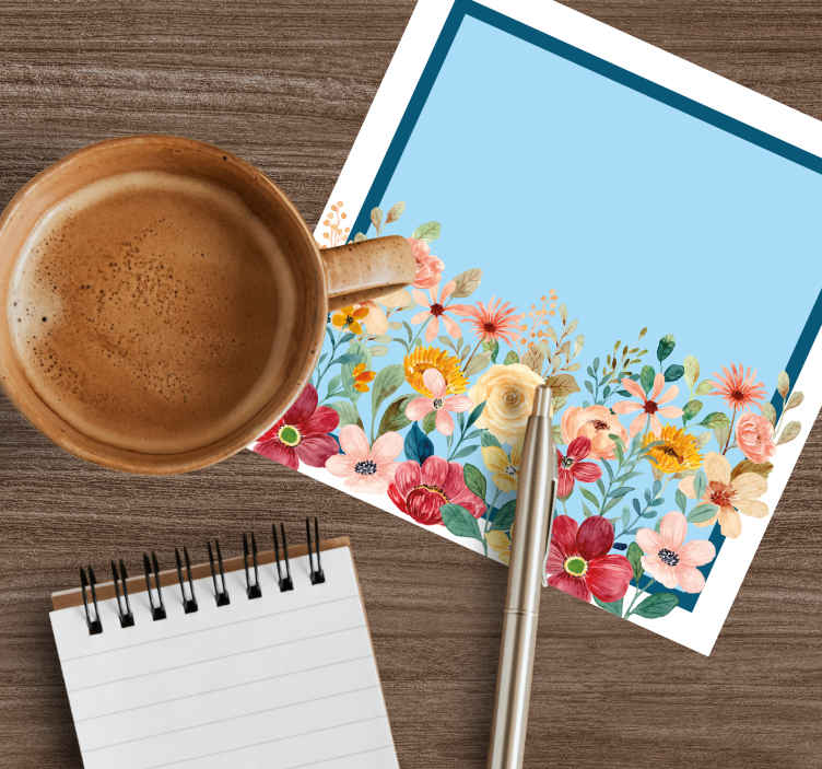 Portavasos personalizable diseño de borde floral - TenVinilo