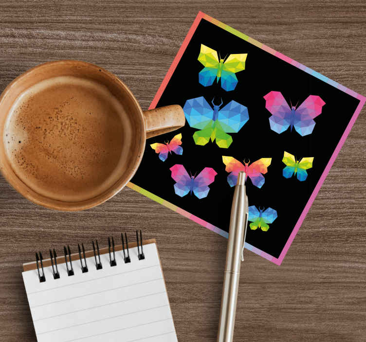 Sous verre bière papillons géométriques colorés - TenStickers