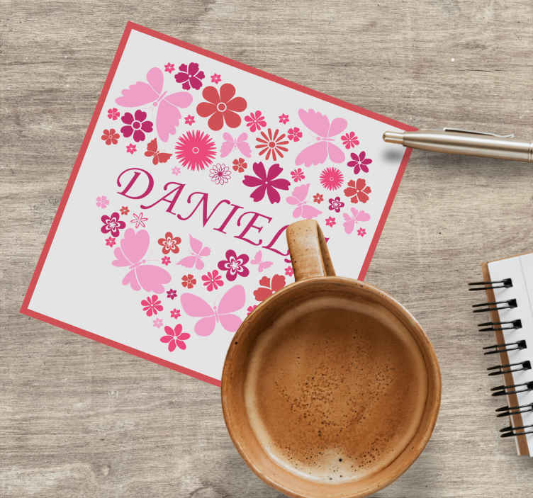 Posavasos personalizable ramo floral corazón - TenVinilo