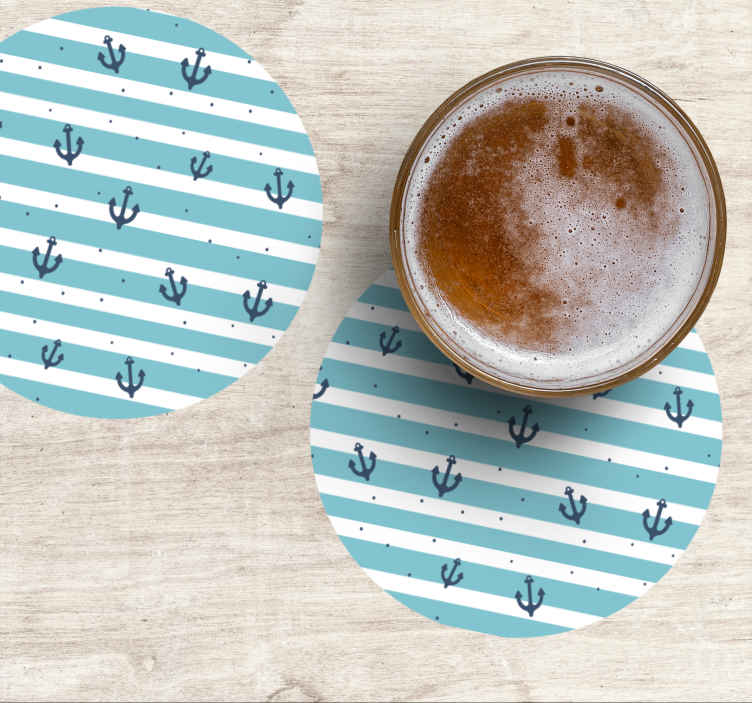 Sous verre bière motif rayures maritimes ancre - TenStickers