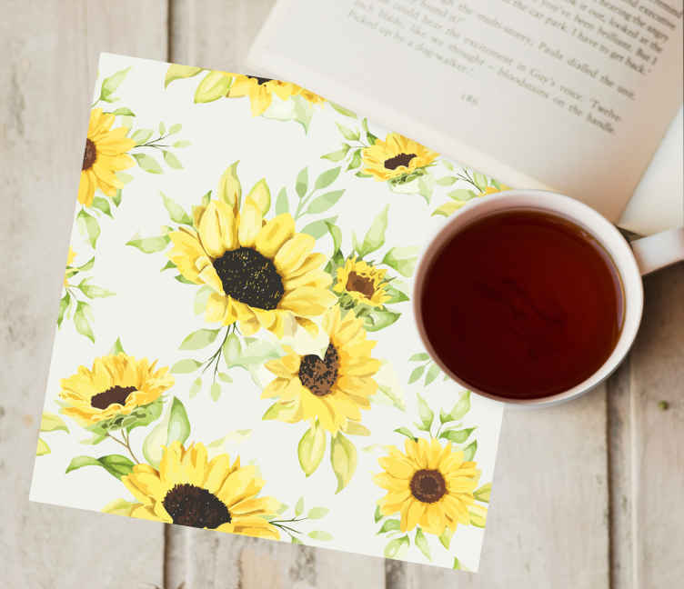 Sous verre bière motif floral tournesol - TenStickers
