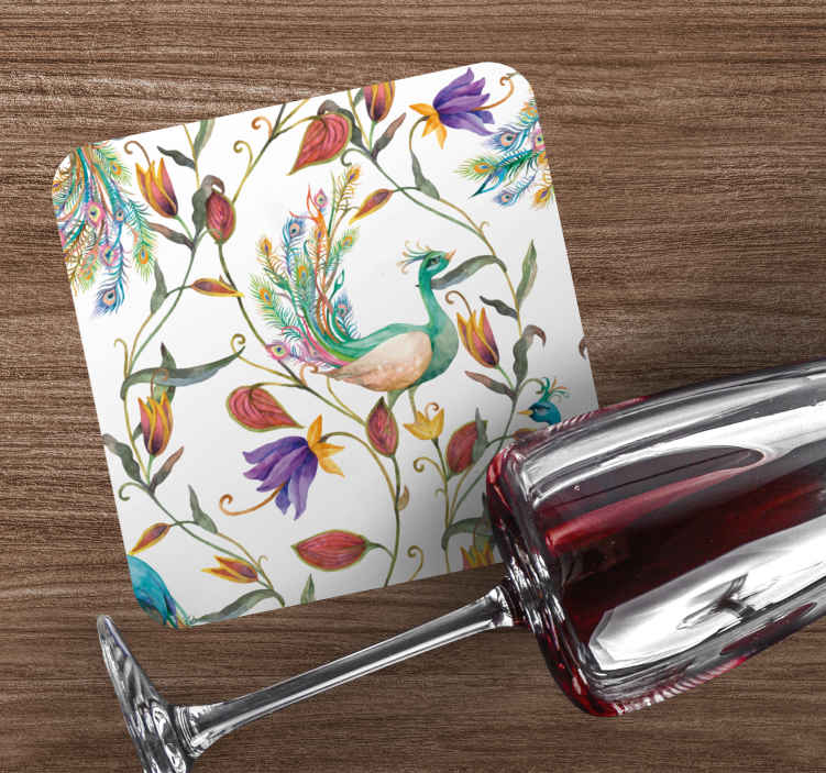 Sous verre bière motif floral paon - TenStickers