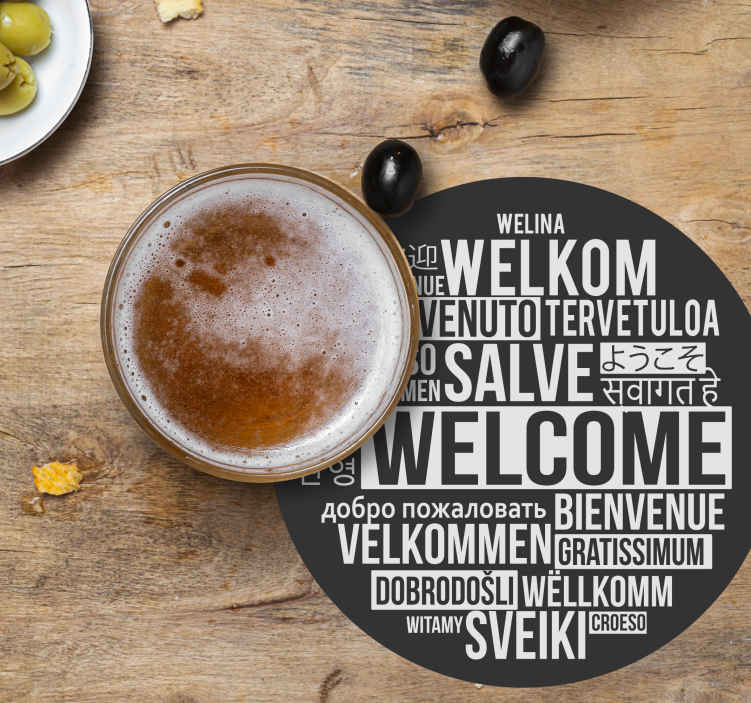 Posavasos cerveza bienvenido en varios idiomas - TenVinilo