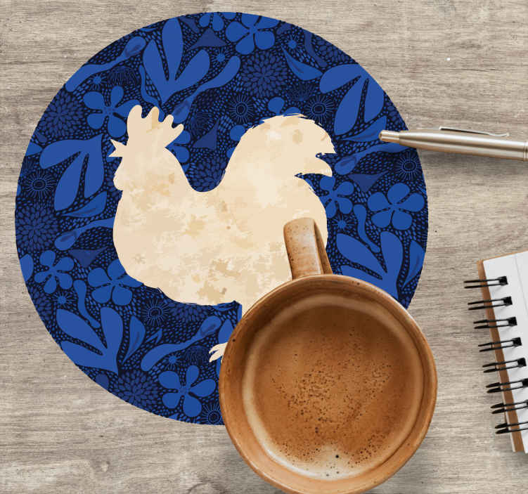 Vintage onderzetters rooster bloemen silhouet - TenStickers