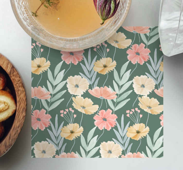 Posavasos original Patrón floral acuarela original