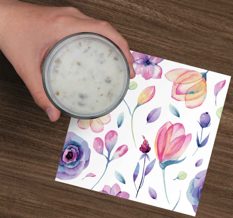 Posavasos retro Patrón floral delicado púrpura