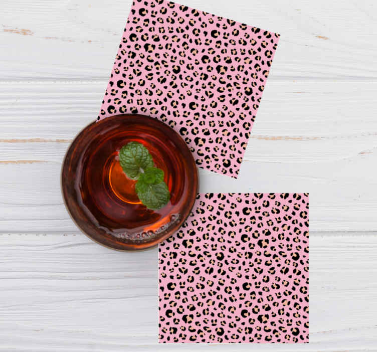 Posavasos original Leopardo acuarela negro y rosa