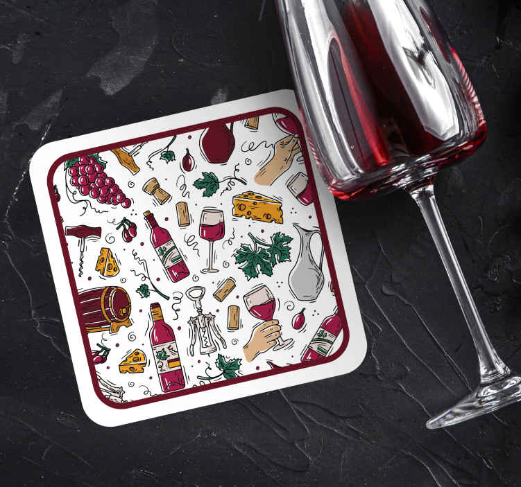 Posavasos cerveza botellas de vino uvas queso - TenVinilo