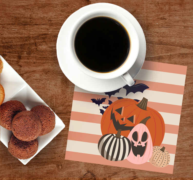Halloween coaster græskartrio med flagermus - TenStickers