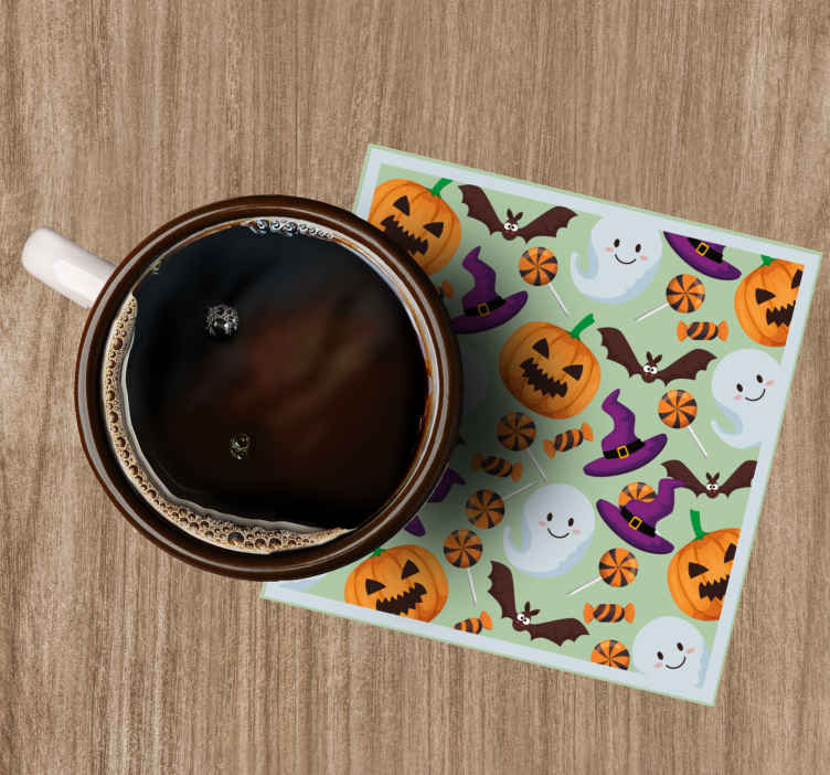 Halloween coaster with pumpkins and ghosts design - TenStickers