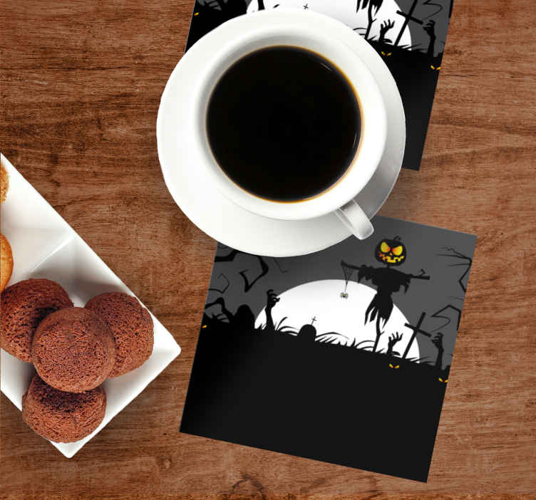 Halloween coaster scarecrow with pumpkin design - TenStickers