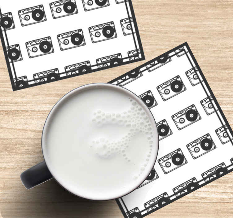 Posavasos retro Casete de los 80 en blanco y negro