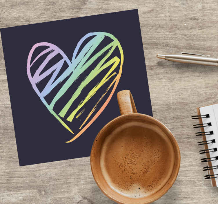 Posavasos original Líneas de corazón holográficas de arco iris