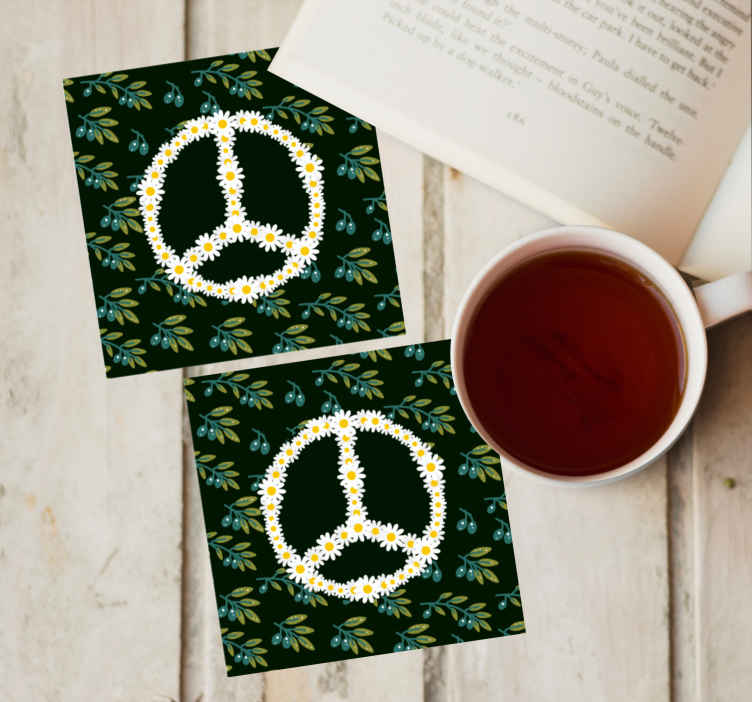 Sous verre bière symbole de paix floral - TenStickers