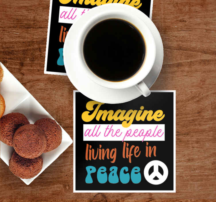 Peace symbol with John Lennon  vintage coaster - TenStickers