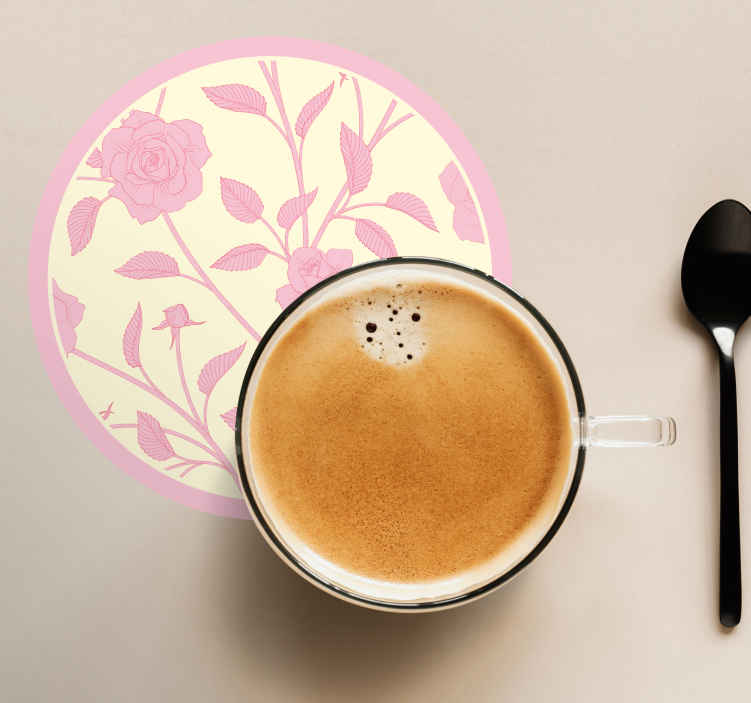 Pink and yellow flowers vintage coaster - TenStickers