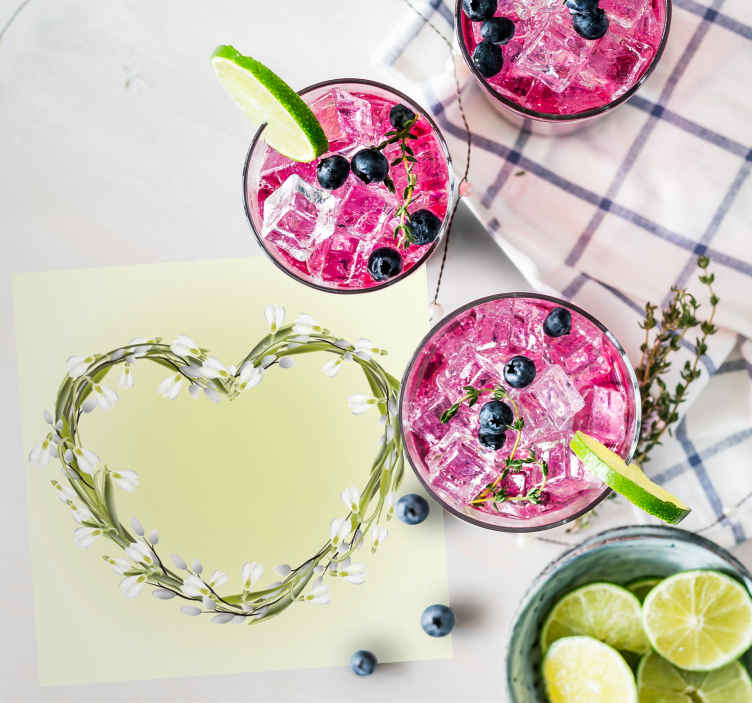 Personalisable coasters with heart-shaped floral design - TenStickers