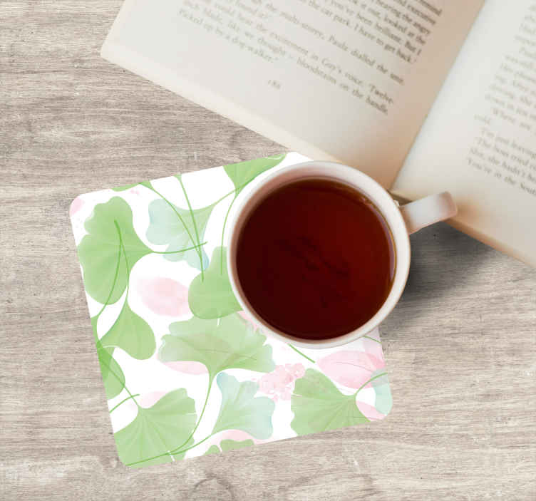 Glamour watercolor ginko leaves modern drink coaster TenStickers