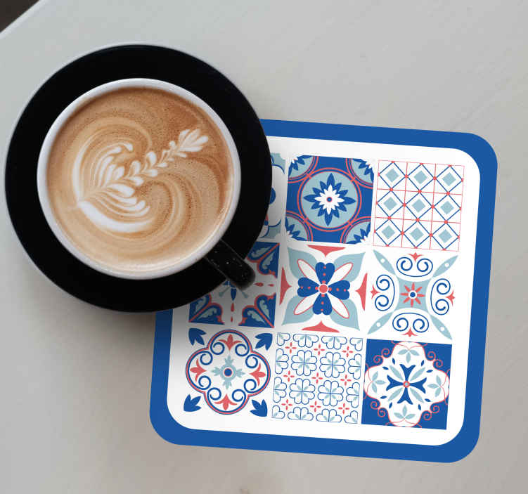 Posavasos azulejo con motivos geométricos - TenVinilo