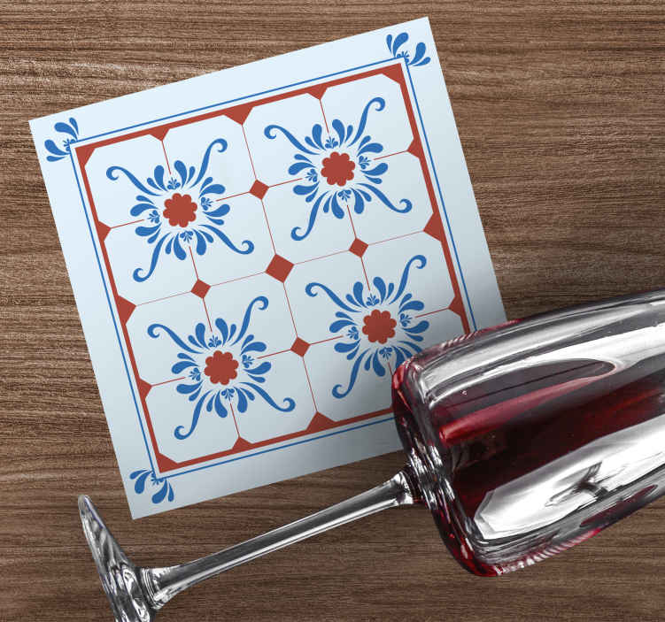 Posavasos azulejo con patrón floral decorativo - TenVinilo