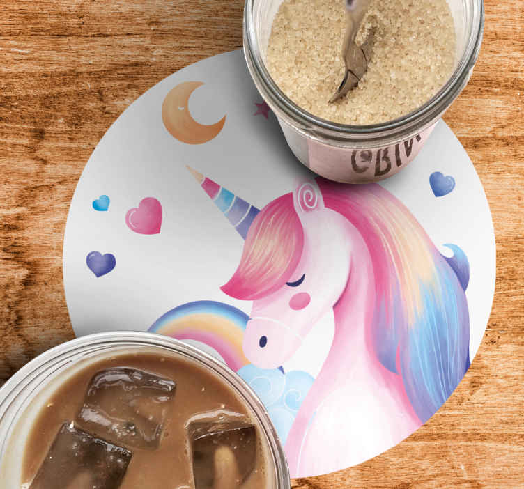 Personalised Pink Unicorn Stars Rainbow Kids Children's Table Placemat & Coaster 