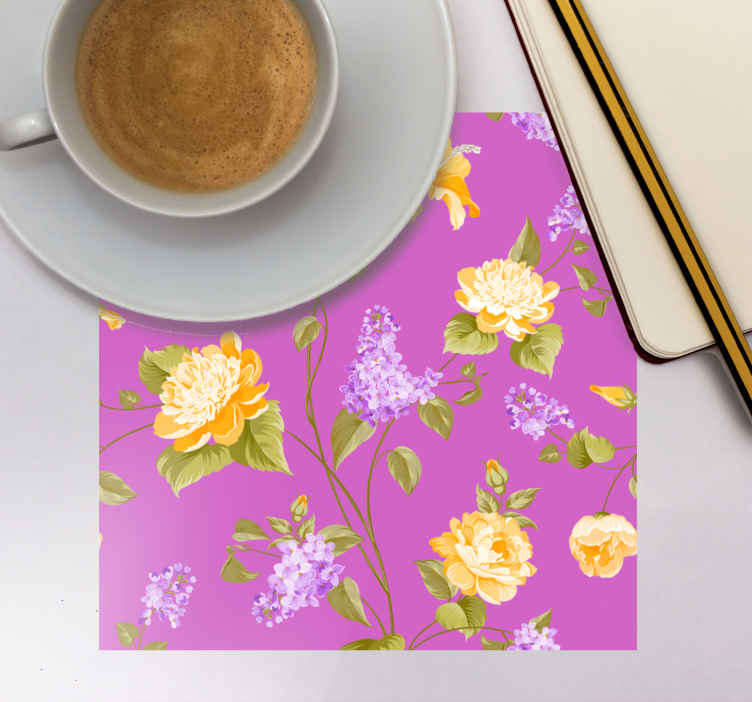 Onderzetters met bloemenprint en gele rozen - TenStickers
