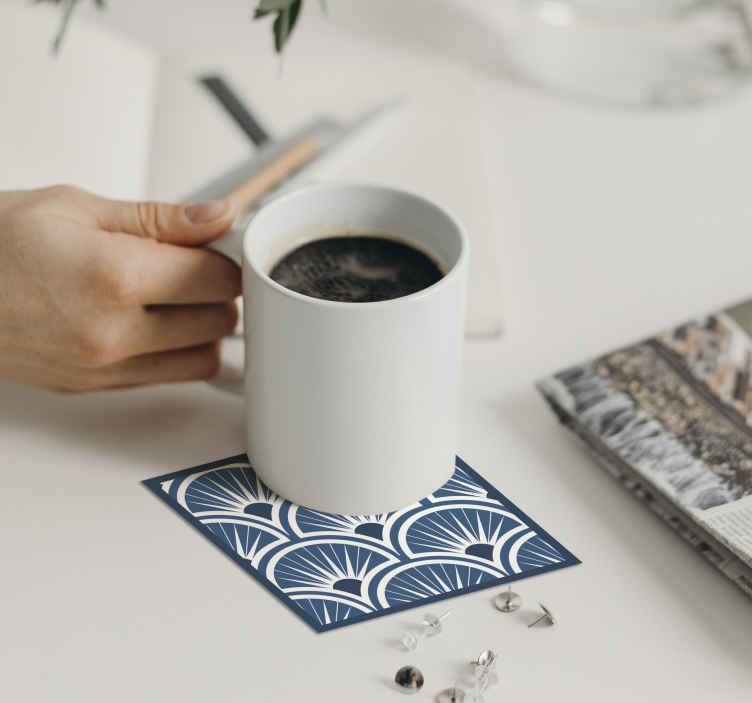 Dessous de verre Art Déco motif bleu et blanc - TenStickers