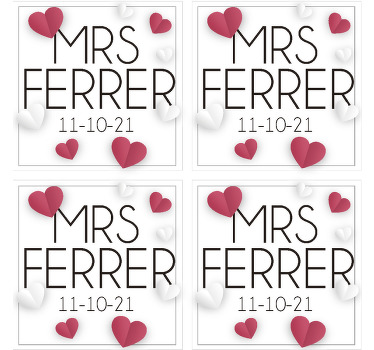 Custom wedding coaster with hearts - TenStickers