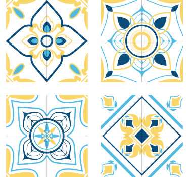 Blue and yellow eclectic tiles tile coasters - TenStickers