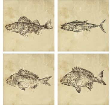 Posavasos vintage pescado dibujado a mano - TenVinilo