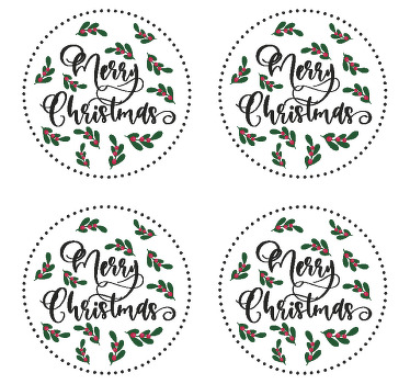 Posavasos frase feliz navidad rodeado de acebo - TenVinilo