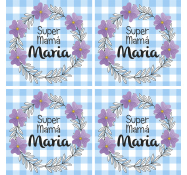 Posavasos azul de super mamá con nombre - TenVinilo