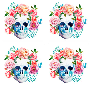 Skull flowers drink coaster - TenStickers