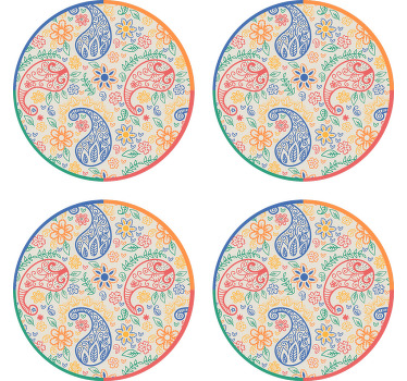 Farverig paisley drink coaster - TenStickers