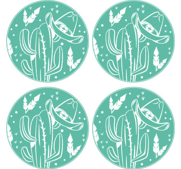 Kaktüs ve şapka batı desen içki bardak altlığı - TenStickers
