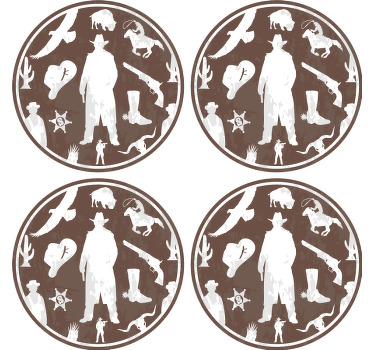 padrão do vaqueiro e dos cavalos base para copos de arenito - TenStickers