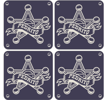 Posavasos  negro estrella sheriff con nombre - TenVinilo