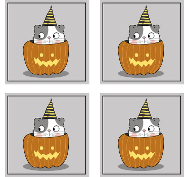 Söt katt halloween drinkglasunderlägg - Tenstickers
