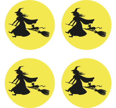 Witch, moon and black cat Halloween drink mat - TenStickers