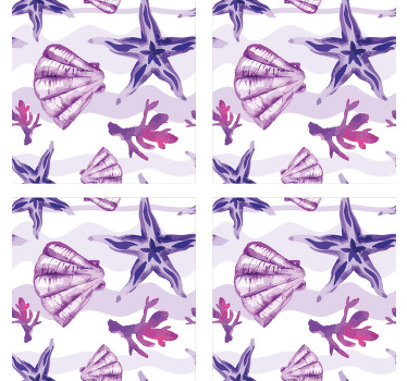 Posavasos de conchas marinas moradas y estrellas de mar - TenVinilo