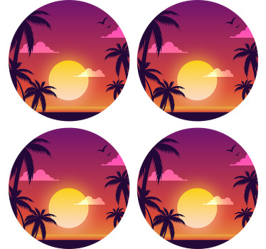 Sous-verres circulaires au coucher du soleil des années 70 - TenStickers